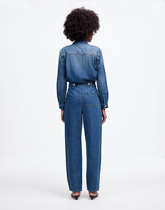 Madewell Pleated Barrel-Leg Jumpsuit In Baywood Wash: Airy Denim Edition Baywood Wash