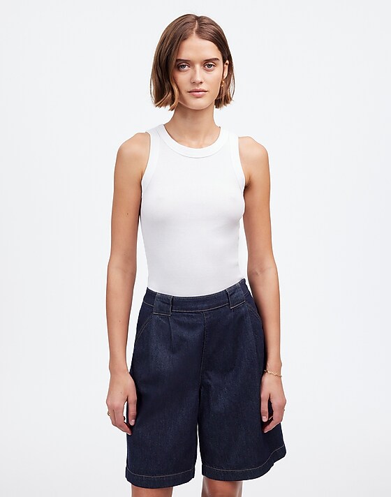 Madewell Pleated Denim Trouser Short In Essex Wash Essex Wash