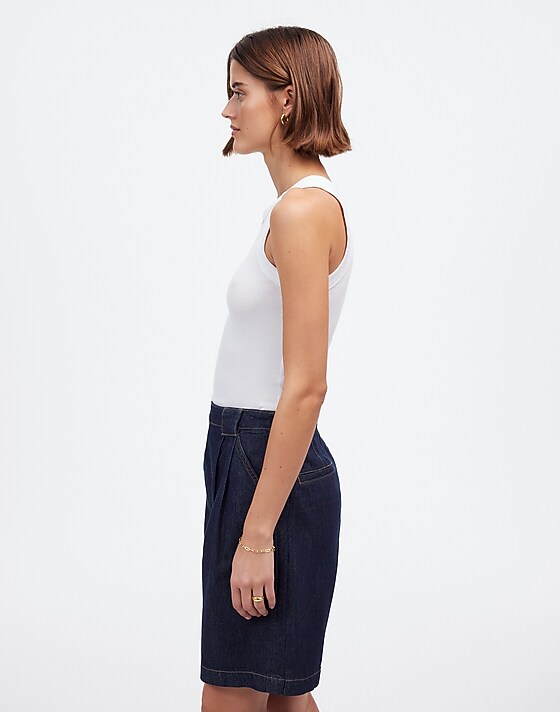 Madewell Pleated Denim Trouser Short In Essex Wash Essex Wash