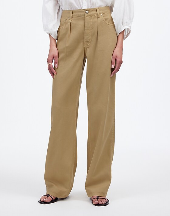 Madewell Pleated Low-Slung Baggy Jean In Garment Dye: Airy Denim Edition True Khaki