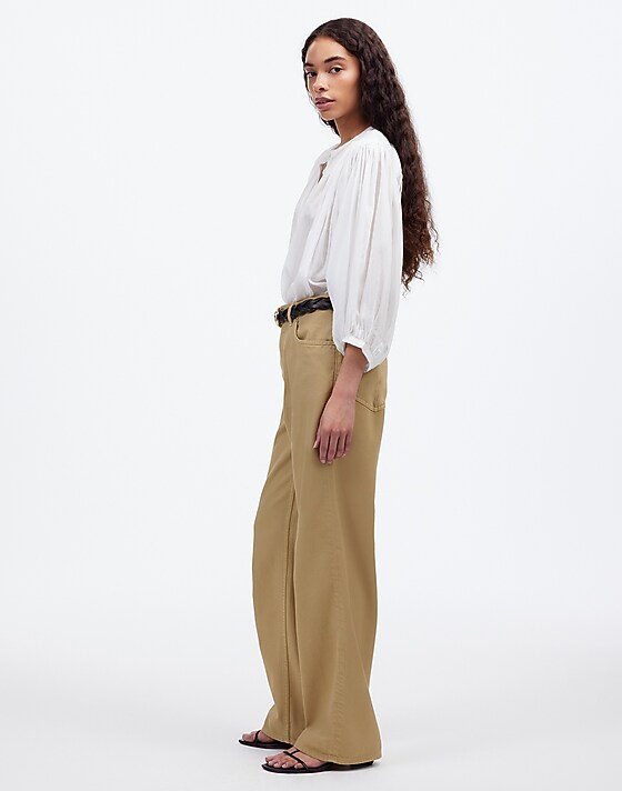 Madewell Pleated Low-Slung Baggy Jean In Garment Dye: Airy Denim Edition True Khaki