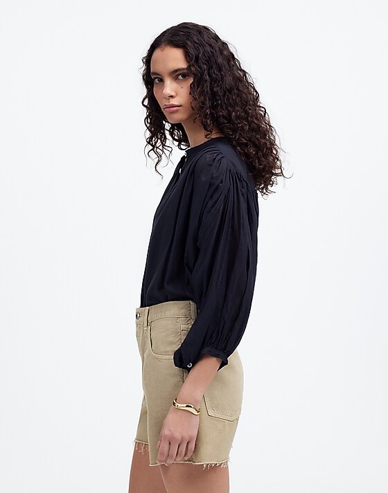 Madewell Pleated Low-Slung Denim Shorts: Airy Denim Edition True Khaki