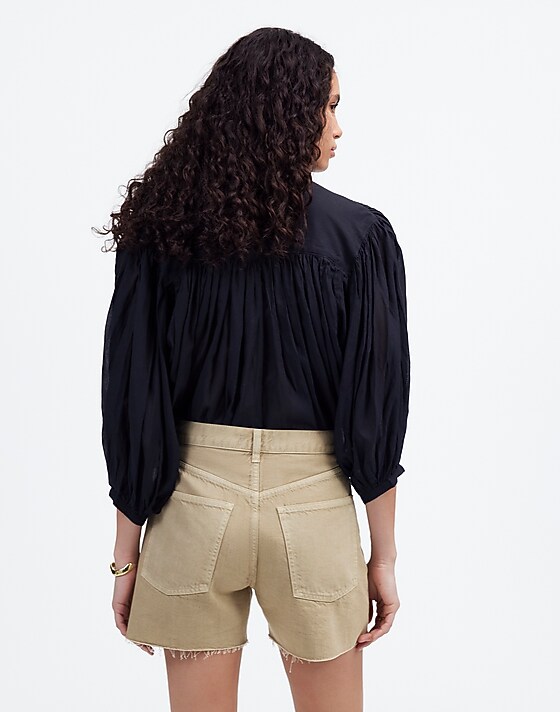 Madewell Pleated Low-Slung Denim Shorts: Airy Denim Edition True Khaki