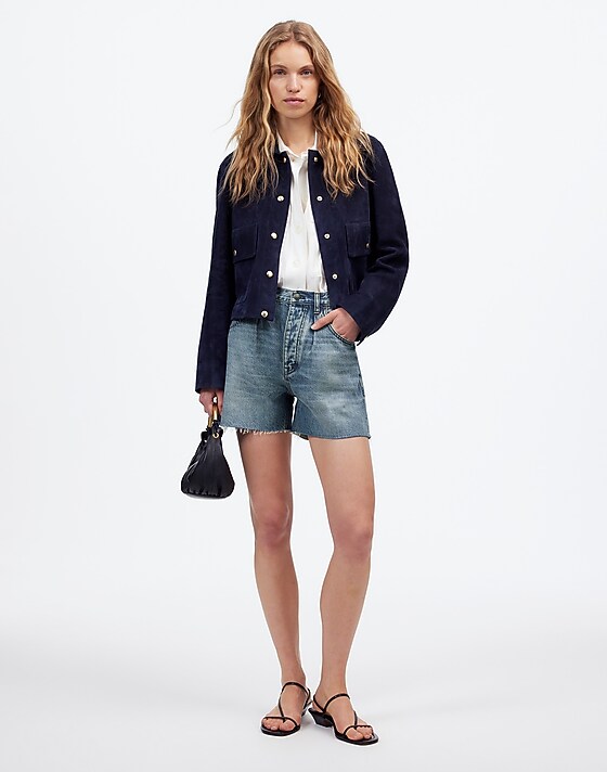 madewell Pleated Low-Slung Denim Shorts: Airy Denim Edition billings wash
