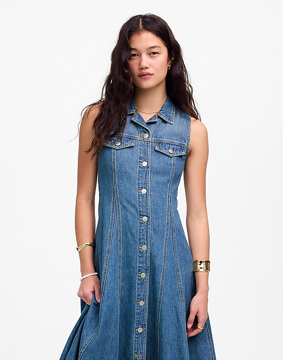 Madewell Pleated Midi Shirtdress In Billings Wash: Airy Denim Edition Billings Wash
