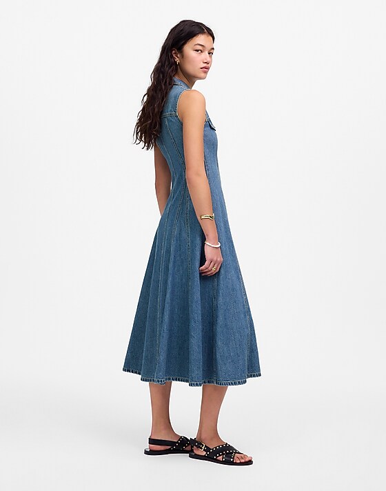 Madewell Pleated Midi Shirtdress In Billings Wash: Airy Denim Edition Billings Wash