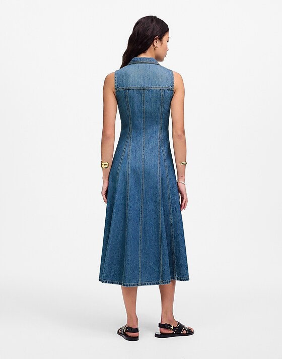Madewell Pleated Midi Shirtdress In Billings Wash: Airy Denim Edition Billings Wash