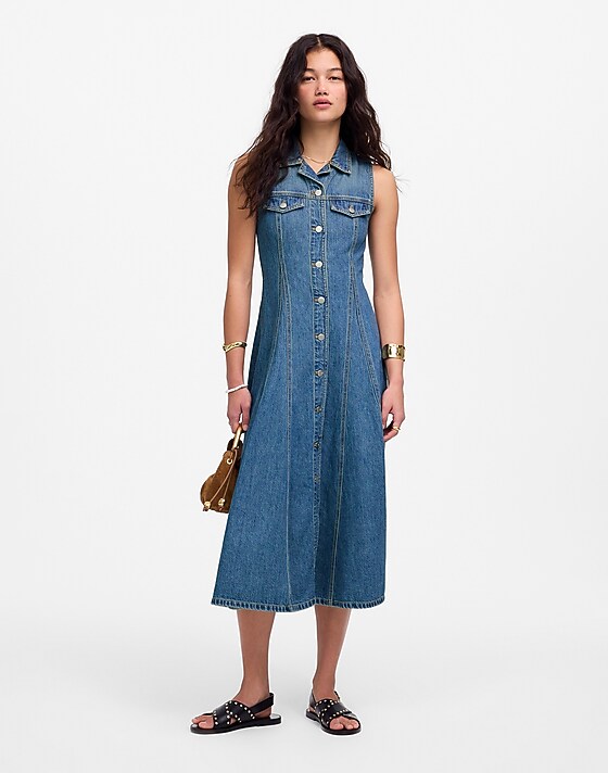madewell Pleated Midi Shirtdress in Billings Wash: Airy Denim Edition billings wash