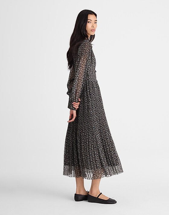 Madewell Pleated Puff-Sleeve Maxi Dress In Floral Jet Black