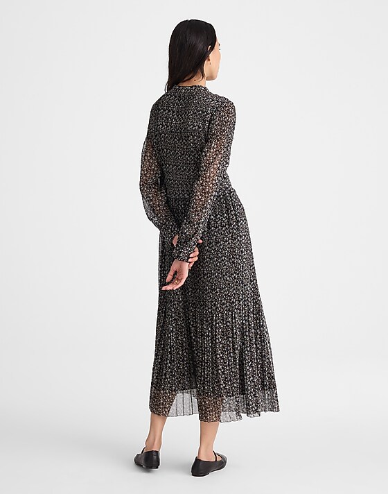 Madewell Pleated Puff-Sleeve Maxi Dress In Floral Jet Black