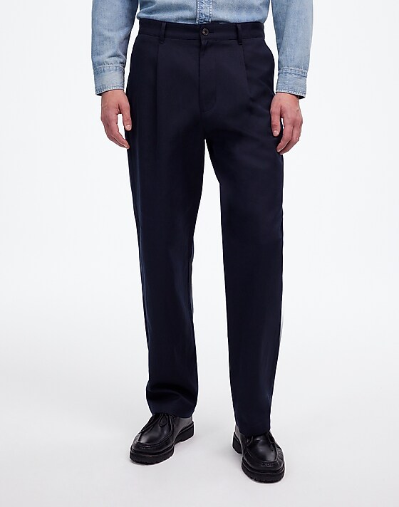 Madewell Pleated Trousers In Italian Cotton Twill Dark Navy