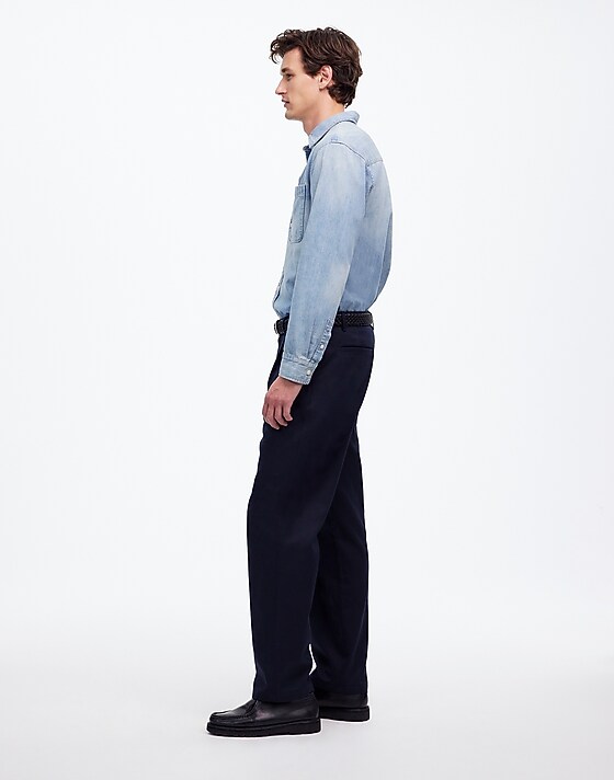 Madewell Pleated Trousers In Italian Cotton Twill Dark Navy