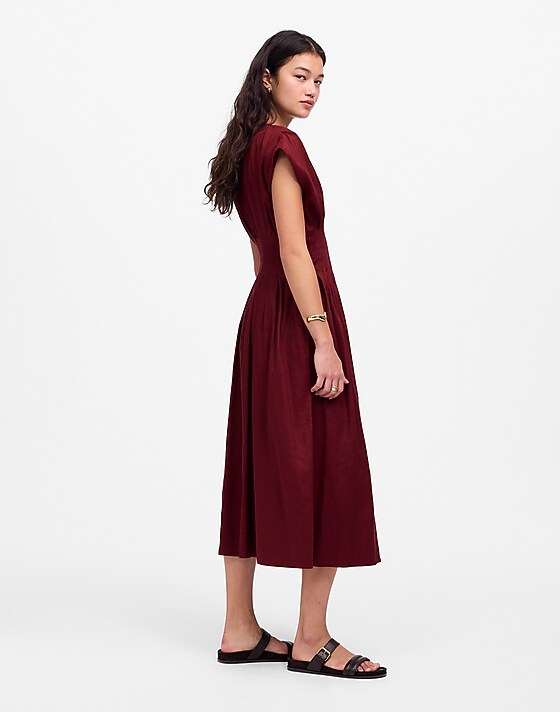 Madewell Pleated V-Neck Midi Dress Vintage Burgundy