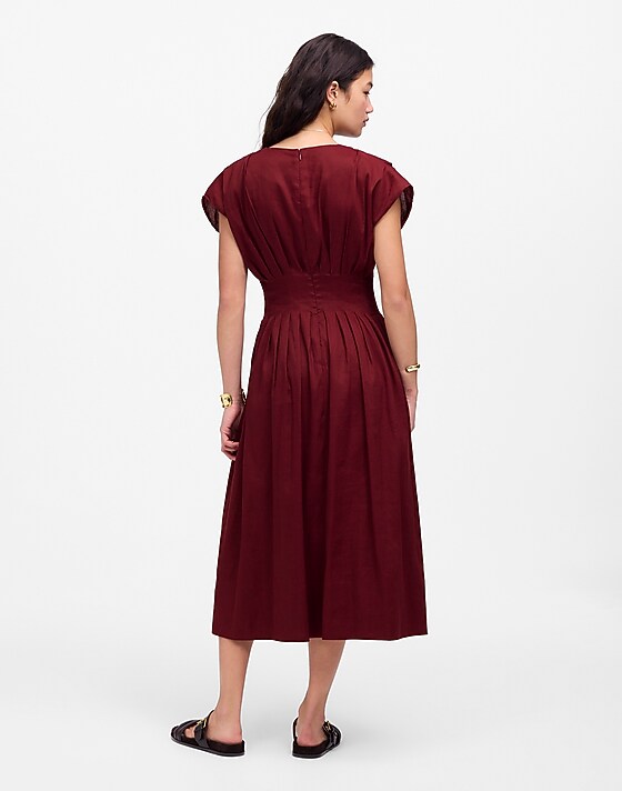 Madewell Pleated V-Neck Midi Dress Vintage Burgundy