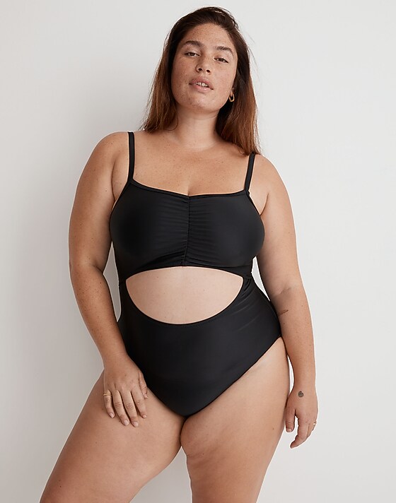 madewell Plus Cinched Cutout One-Piece Swimsuit true black