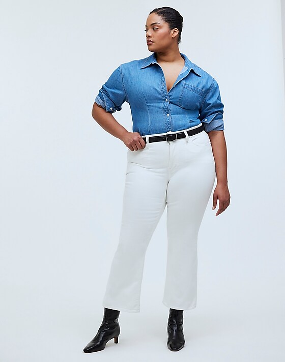 madewell Plus Curvy Kick Out Crop Jeans in Pure White pure white