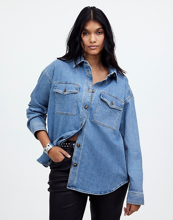 madewell Plus Denim Long-Sleeve Button-Up Shirt in Blissfield Wash blissfield wash
