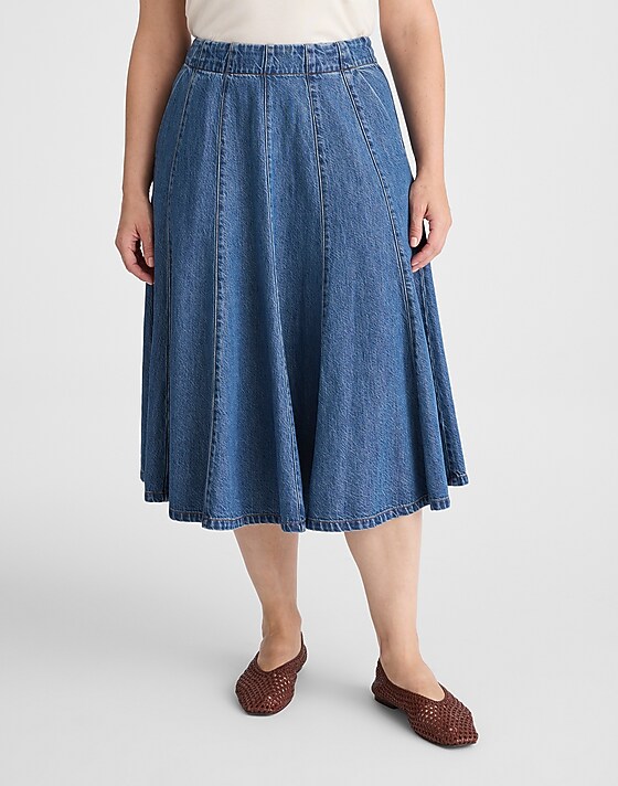 Madewell Plus Flared Denim Midi Skirt: Airy Denim Edition Mosby Wash