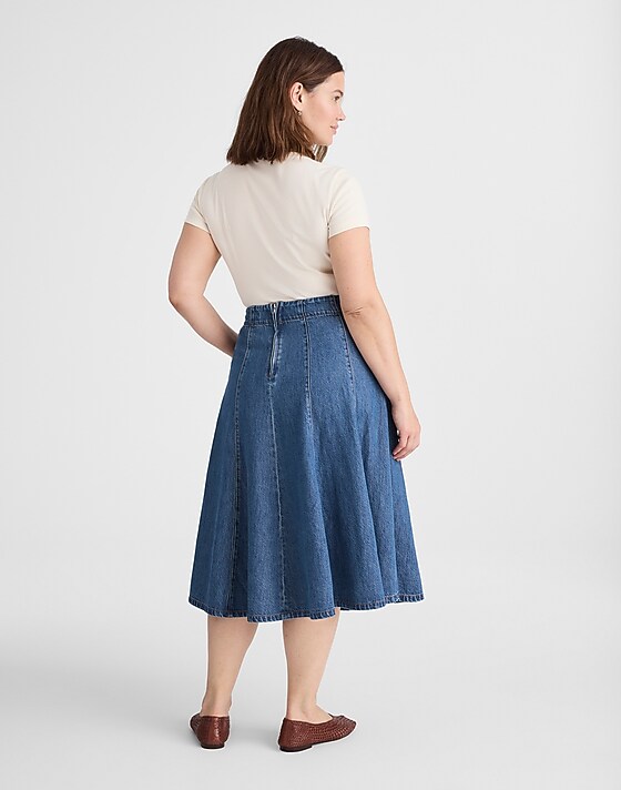 Madewell Plus Flared Denim Midi Skirt: Airy Denim Edition Mosby Wash