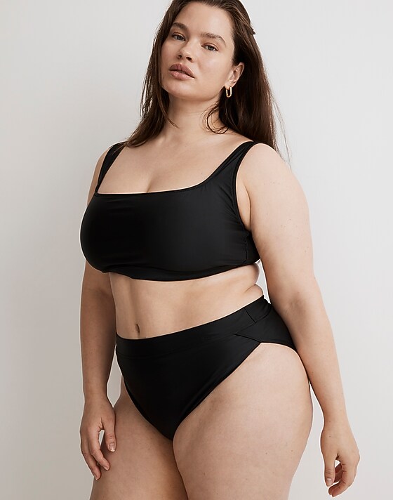 Madewell Plus High-Rise Crossover Bikini Bottom True Black