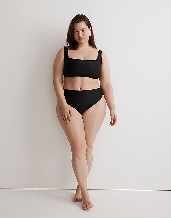 madewell Plus High-Rise Crossover Bikini Bottom true black