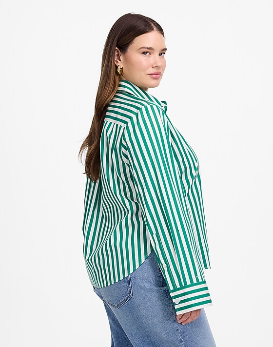 Madewell Plus Poplin Easy Y-Neck Button-Up Shirt Verdant Green