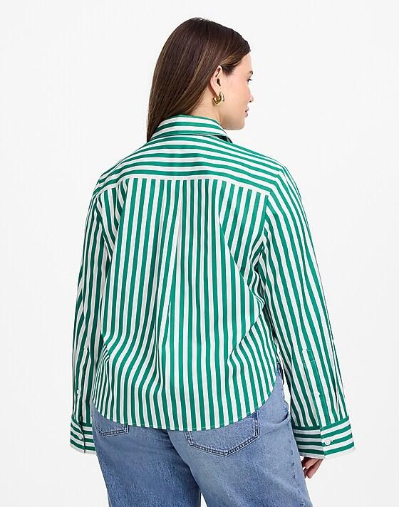 Madewell Plus Poplin Easy Y-Neck Button-Up Shirt Verdant Green