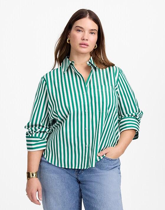 madewell Plus Poplin Easy Y-Neck Button-Up Shirt verdant green