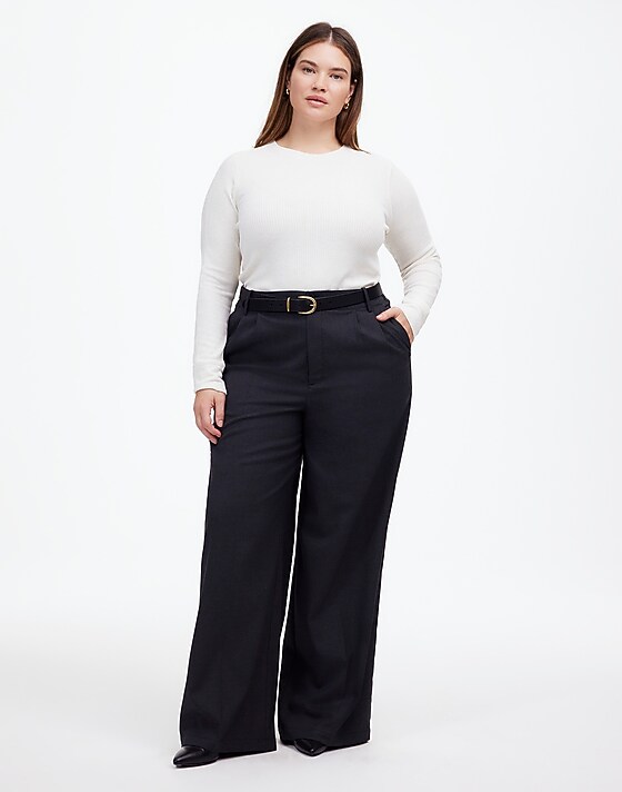 madewell Plus Ribbed Crewneck Long-Sleeve Tee hthr cream