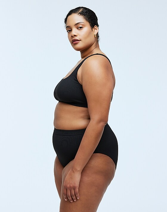 Madewell Plus Ribbed High-Rise Bikini Bottom True Black