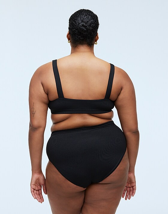 Madewell Plus Ribbed High-Rise Bikini Bottom True Black