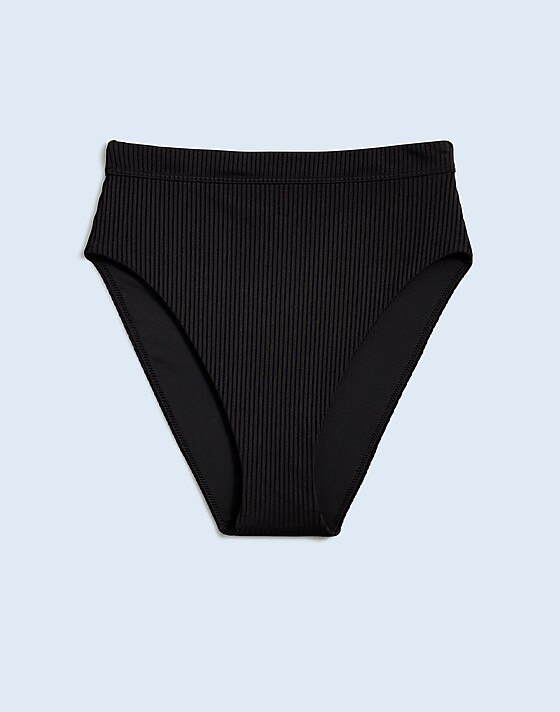 Madewell Plus Ribbed High-Rise Bikini Bottom True Black