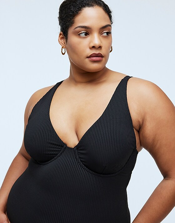 Madewell Plus Ribbed Underwire Open-Back One-Piece Swimsuit True Black