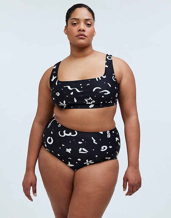 Madewell Plus Square-Neck Bikini Top In Abstract Doodle True Black
