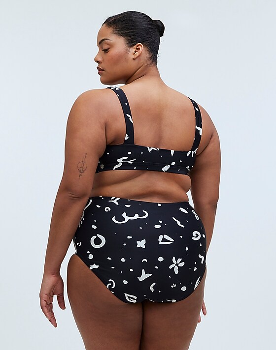 Madewell Plus Square-Neck Bikini Top In Abstract Doodle True Black