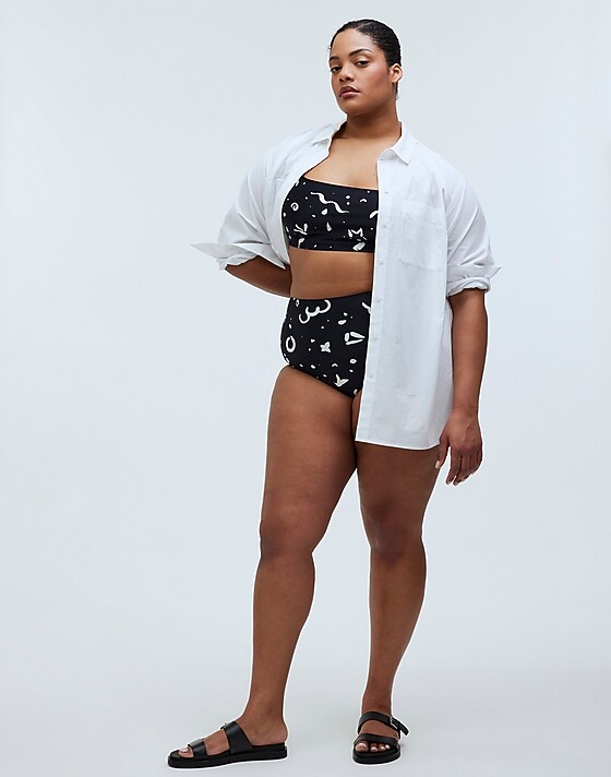 madewell Plus Square-Neck Bikini Top in Abstract Doodle true black