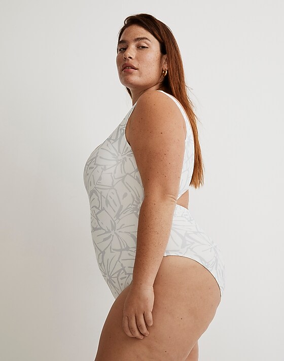 Madewell Plus Square-Neck Tank One-Piece Swimsuit Lighthouse Cool Fog