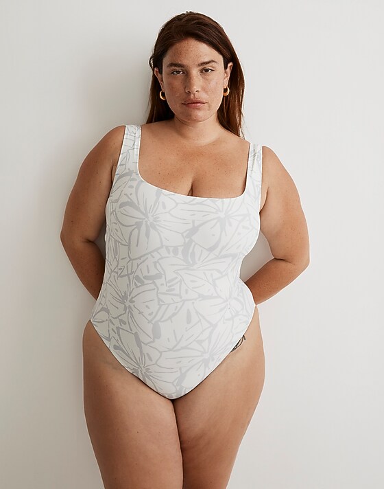 Madewell Plus Square-Neck Tank One-Piece Swimsuit Lighthouse Cool Fog