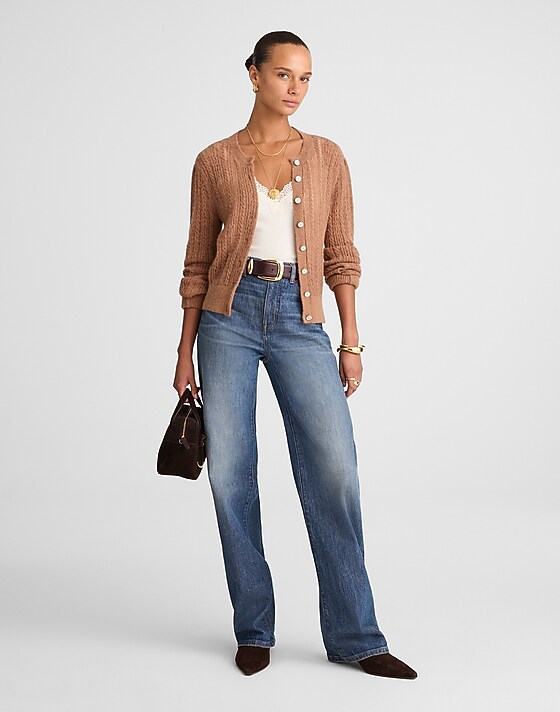 Madewell Pointelle-Stitch Cardigan In Alpaca Blend Coffee