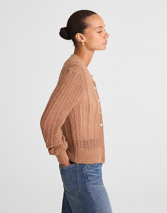 Madewell Pointelle-Stitch Cardigan In Alpaca Blend Coffee