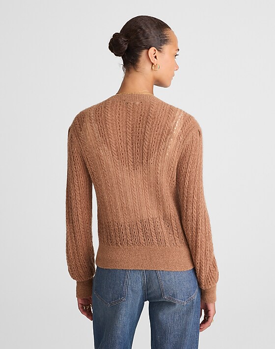 Madewell Pointelle-Stitch Cardigan In Alpaca Blend Coffee