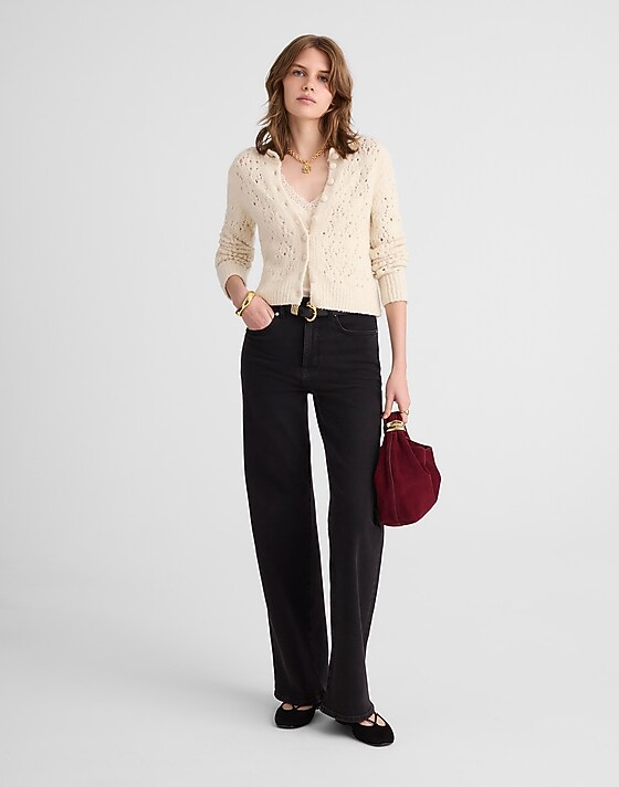 Madewell Pointelle-Stitch Cardigan In Cotton Blend Antique Cream