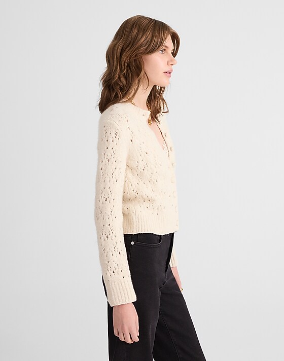 Madewell Pointelle-Stitch Cardigan In Cotton Blend Antique Cream