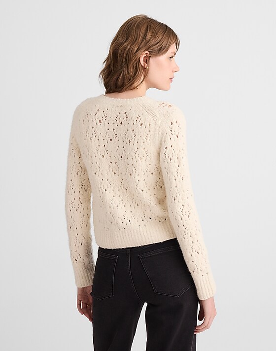 Madewell Pointelle-Stitch Cardigan In Cotton Blend Antique Cream