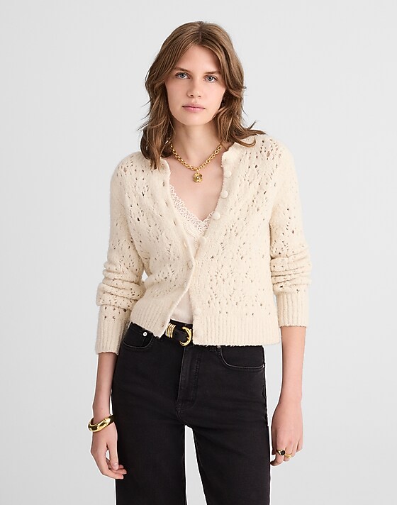madewell Pointelle-Stitch Cardigan in Cotton Blend antique cream