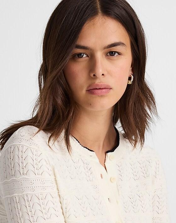 Madewell Pointelle-Stitch Cardigan Ivory And Black Combo