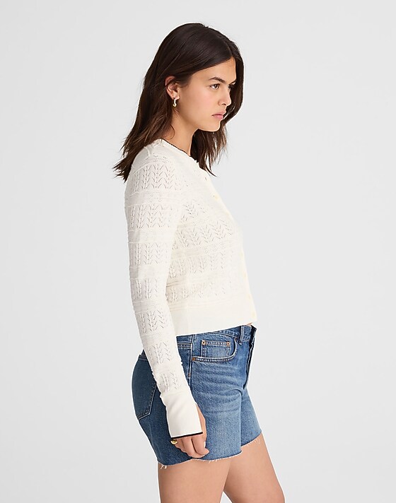 Madewell Pointelle-Stitch Cardigan Ivory And Black Combo