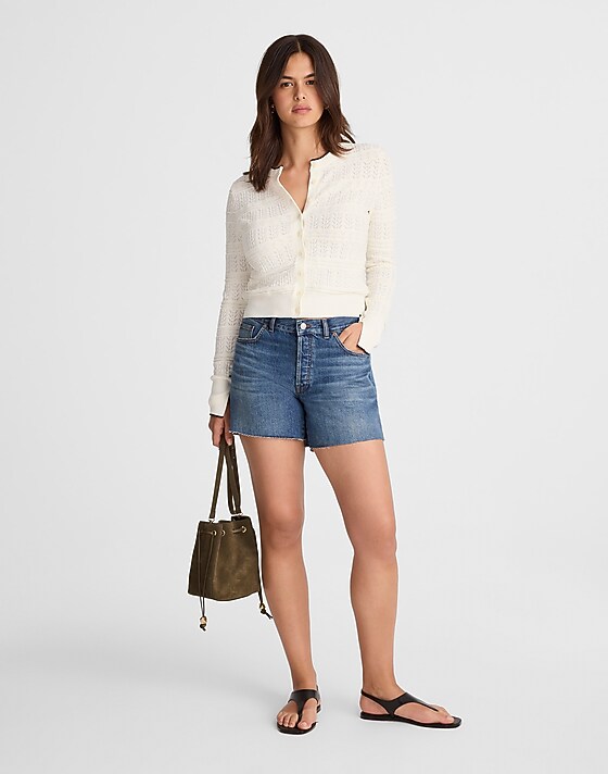madewell Pointelle-Stitch Cardigan ivory and black combo