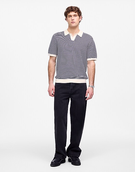 Madewell Pointelle Stitch Single-Button Sweater Polo Antique Navy