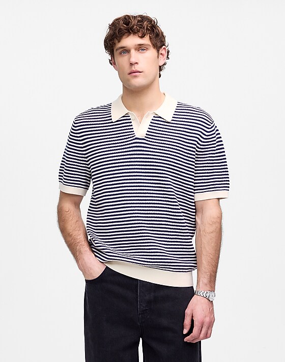 madewell Pointelle Stitch Single-Button Sweater Polo antique navy